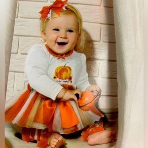 Baby Essentials Hello Pumpkin Fall 6 Months One Piece Skirt Leg Warners Headband